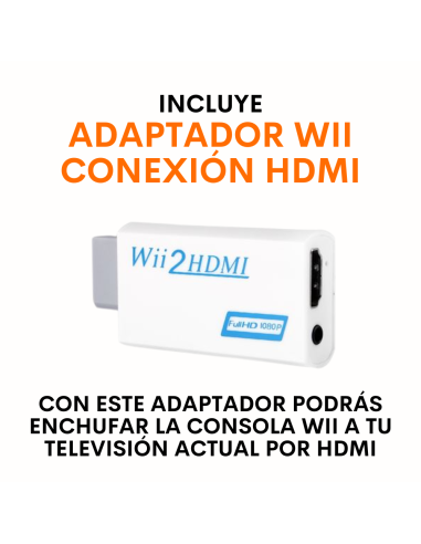 Wii de Segunda Mano - Consola Wii + Mando Nuevo + Adaptador HDMI + Juego