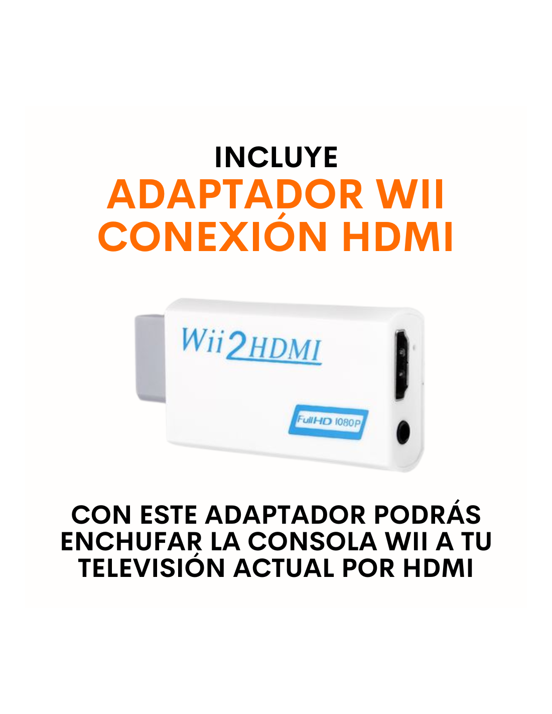 Wii de Segunda Mano - Consola Wii + Mando Nuevo + Adaptador HDMI +