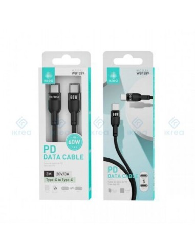Cable USB Tipo C 2M 60W Ikrea WB1289 Negro
