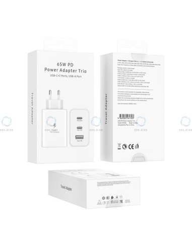 Cargador 2 USB-C y USB-A 65WPD SP006 Blanco