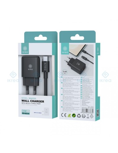 Cargador QC 25W + Cable USB Tipo C IKREA WA0230 Negro